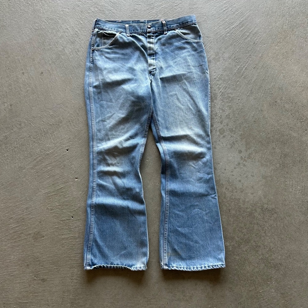 Vintage 70s Big Yank Flare Jeans Size 36x31 Blue Light Wash Denim Bell Bottom